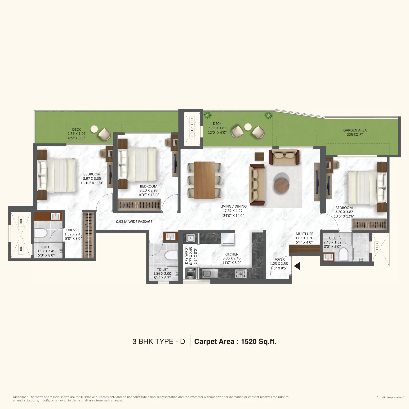 2 BHK Type A Floor Plan