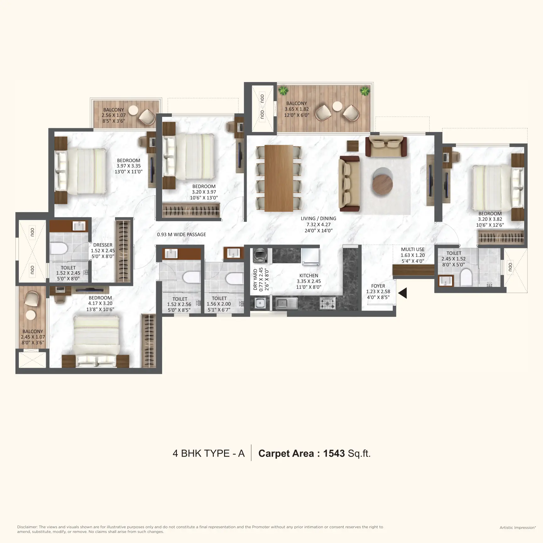 2 BHK Type D Floor Plan