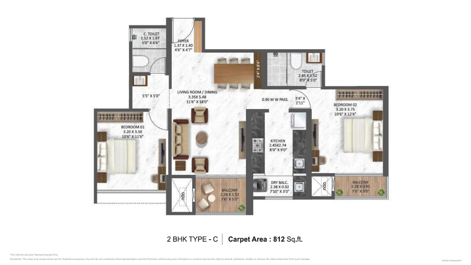 2 BHK Ultra floor plan 825 sqft