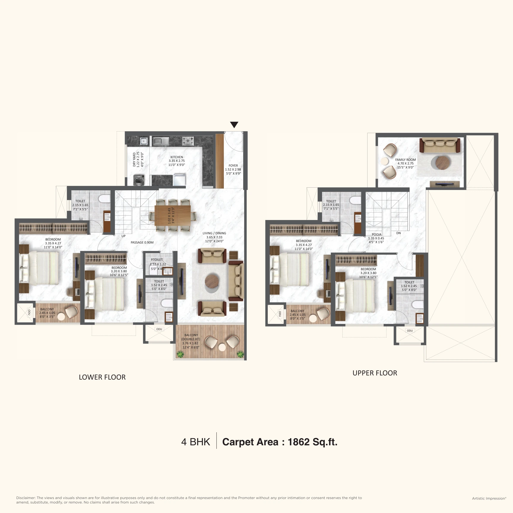 2 BHK Type C Floor Plan