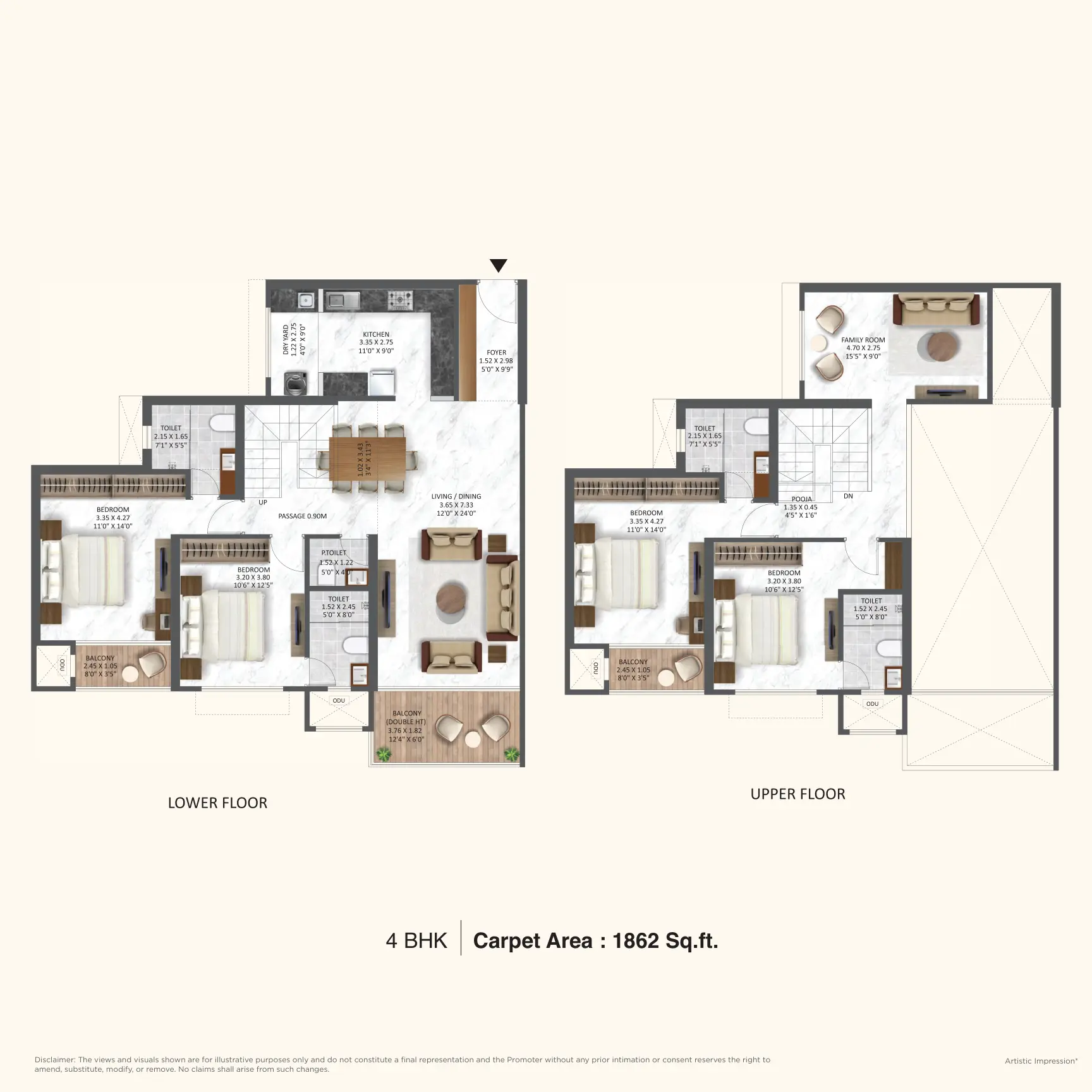 3 BHK Type A Floor Plan