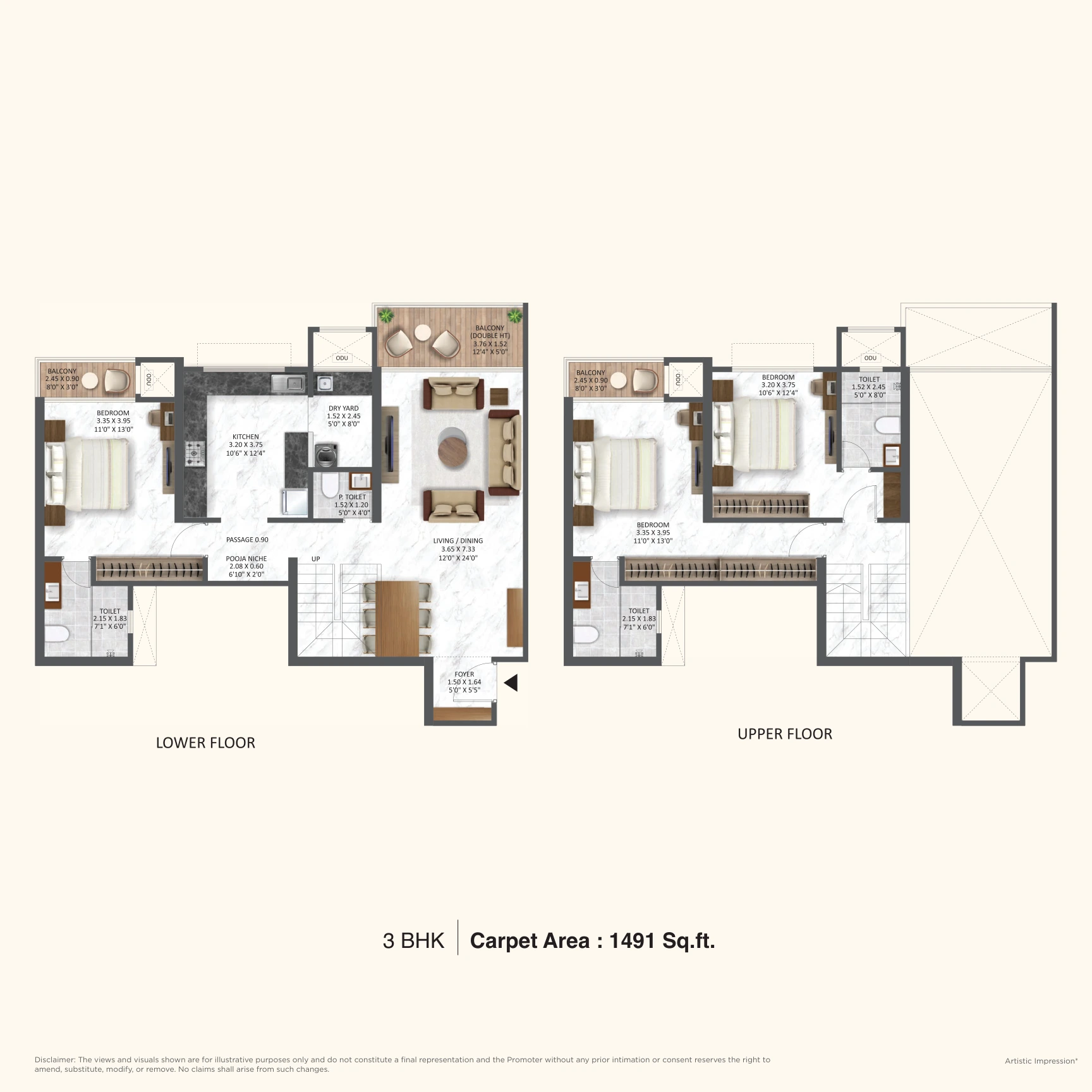 3 BHK Ultra Type D Floor Plan